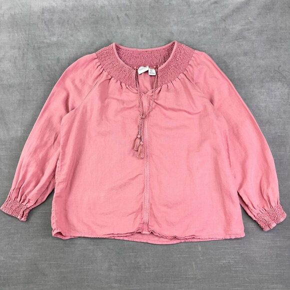 Rachel Zoe Blouse Women’s L Pink Linen Tassels Lagenlook 3/4‎ sleeve - Picture 1 of 7